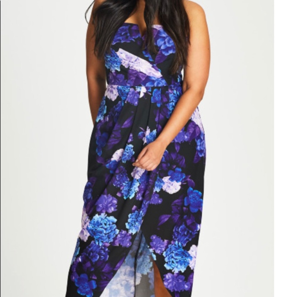 City Chic Tulip Hem Cocktail Dress - Pink Floral